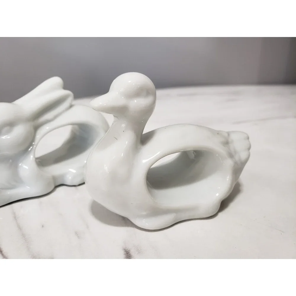 Lot 4 Farmhouse White Ceramic Napkin Rings Barnyard‎ Animals Cottagecore Japan